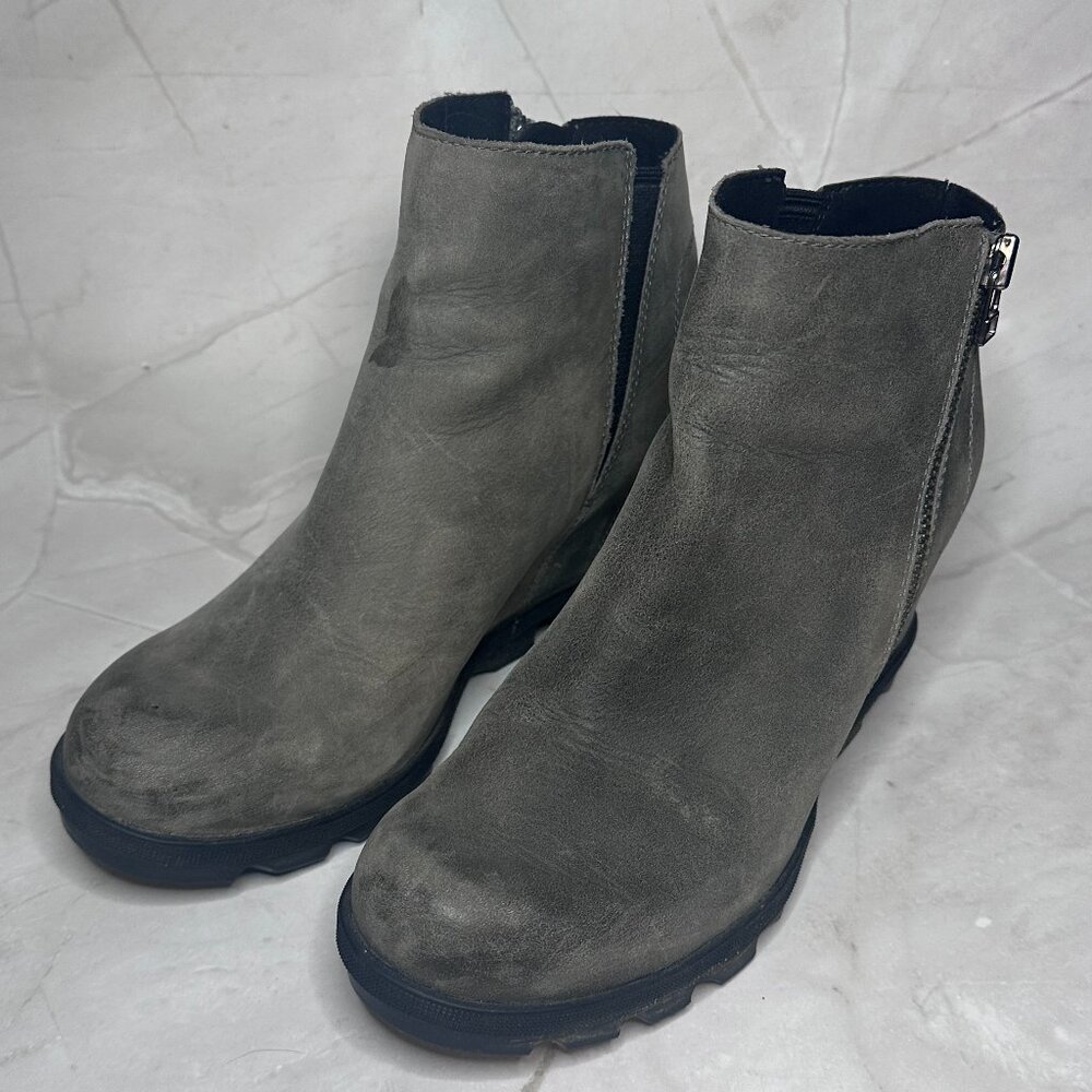 Sorel Boots Womens US 8.5 Joan of Arctic Wedge II Side Zip Gray Leather Boots